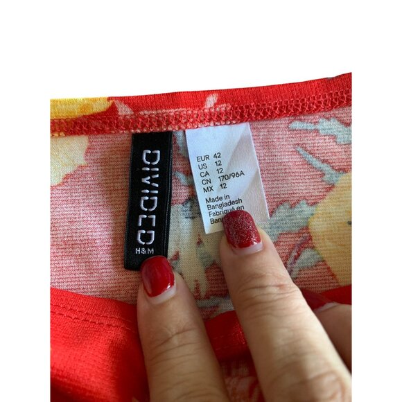 ๐ 2/$20 ๐ Red Body Con Dress with Yellow Flowers Off Shoulder sz 12 - Picture 3 of 6